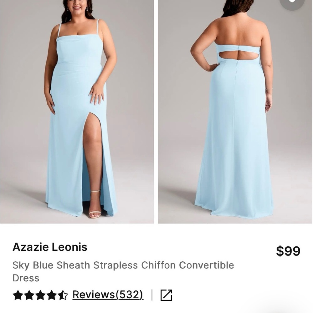 Azazie Leonis Sky Blue Strapless Chiffon A12 - Picture 7 of 8